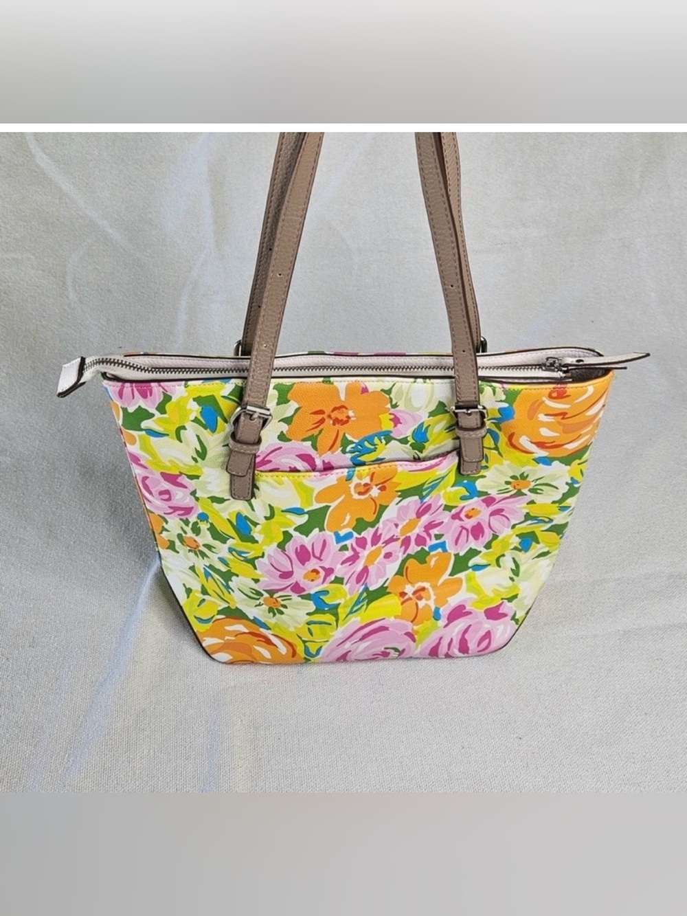 Anne Klein Floral Tote with Pink, Orange & Green Print